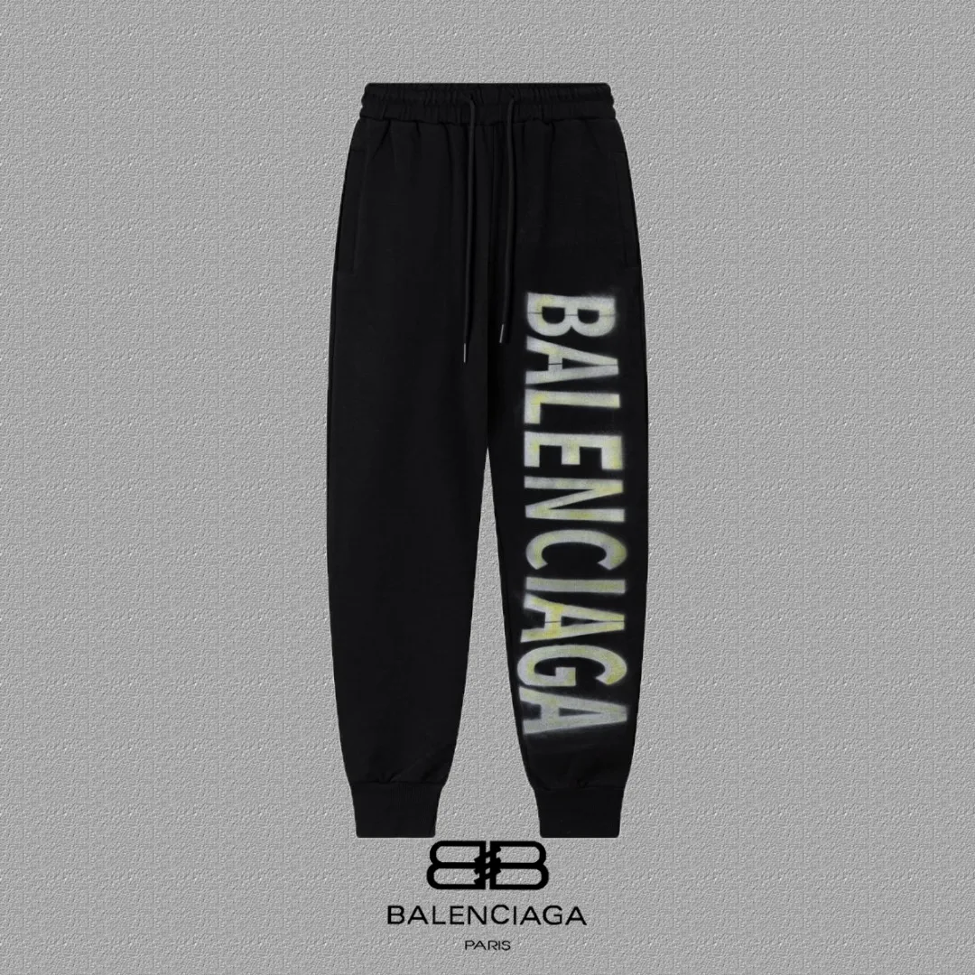 P125✨🔥 [Balenciaga] 2026 Autumn and Winter New Arrival Printed Letters Trousers and Sweatpants Premium Pure Cotton Double-Ply 400g Heavy Terry Cloth Fabric Color: Black Size: S M L XL 2XL